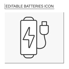 Energy line icon. Charging generator by socket. Battery concept. Isolated vector illustration. Editable stroke
