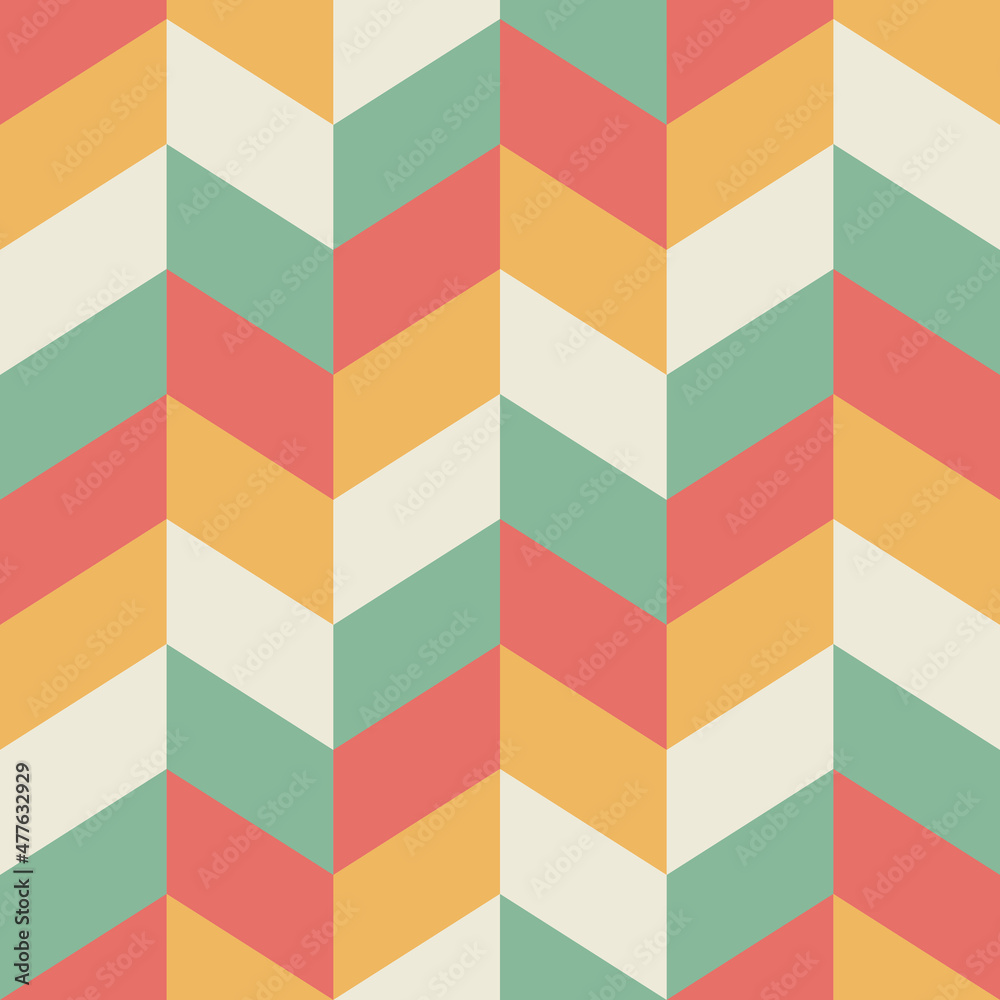 Sticker Abstract Vertical Zigzag Retro Pattern in Red, Yellow, Beige, and Green Colors. Background for Template Banner Social Media Advertising