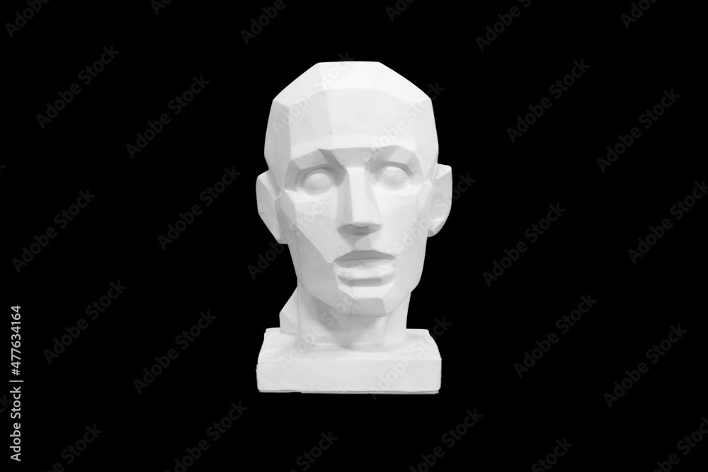 Poster angular plaster man head isolated on black background