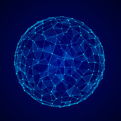 Sphere made up of points and lines. Network connection structure. Big data visualization. 3D rendering.