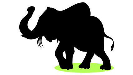 Vector illustration of a black silhouette elephant. Isolated white background. Icon elephant side view profile.