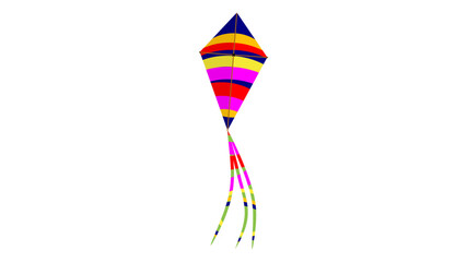 Small Flying Rainbow Kite Isolated on a White Background.