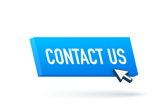 Contact us sign. Contact us blue sticker on white baclground.