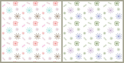 A set of seamless patterns in colorful pastel colors. Vector illustration of cute abstract objects. 