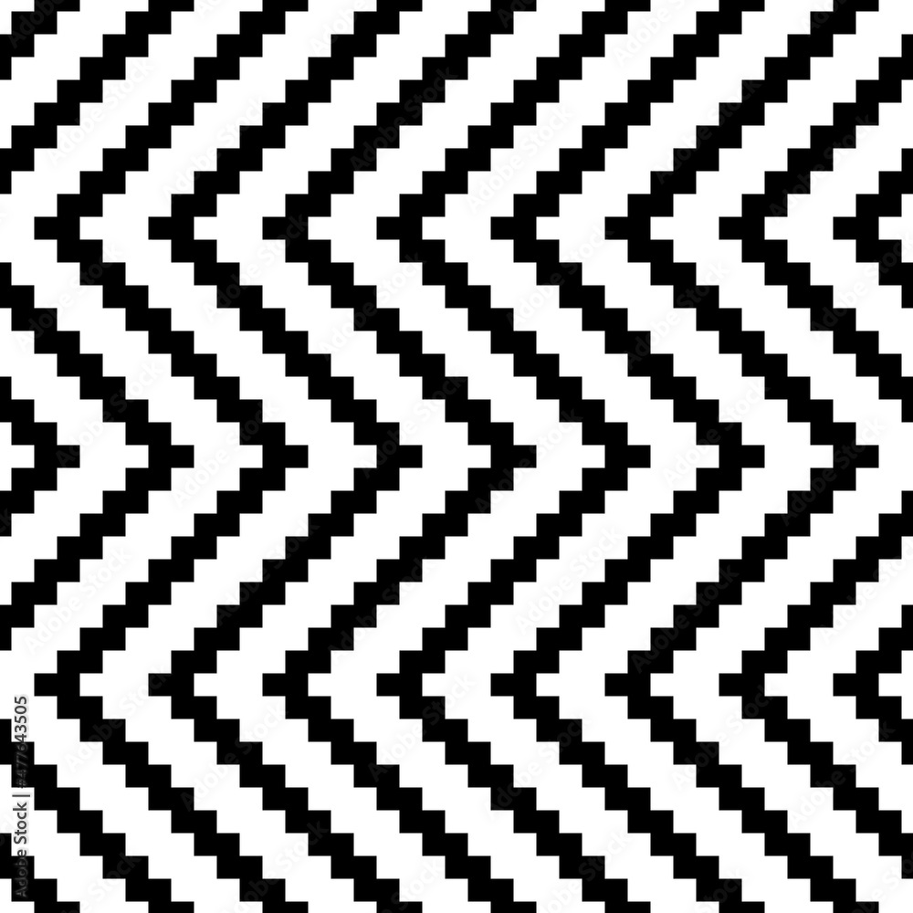 Poster Pixelated black zig zags in vector. Seamless vector zigzag from cubes or pixels.
