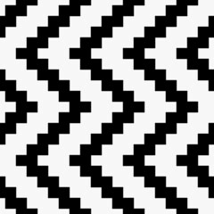 Pixelated zig zag of black diagonal lines. Vector with a repeating string.