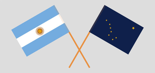 Crossed flags of Argentina and the State of Alaska. Official colors. Correct proportion