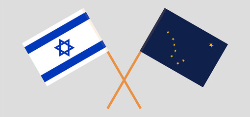 Crossed flags of Israel and the State of Alaska. Official colors. Correct proportion
