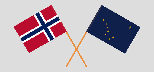 Crossed flags of Norway and the State of Alaska. Official colors. Correct proportion