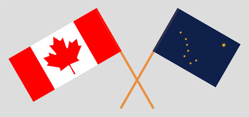 Crossed flags of Canada and the State of Alaska. Official colors. Correct proportion