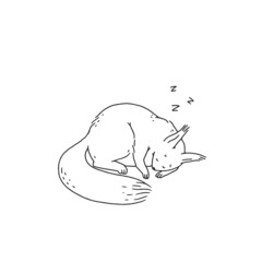 squirrel sleep. Cartoon outline black white sketch illustration of cute animal character.