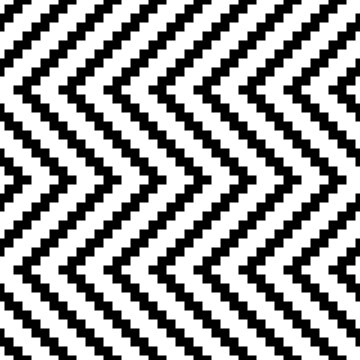 Pixelated black zig zags in vector. Seamless vector zigzag from cubes or pixels.