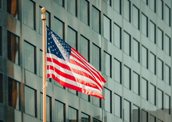USA flag and modern building