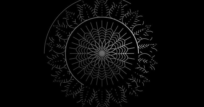 Abstract ornamental digital hand drawn silver colour Mandala, animation footage. Floral vintage decorative element's oriental pattern.