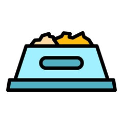 Full cat dish icon. Outline full cat dish vector icon color flat isolated