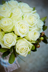 White roses wedding bouquet close-up