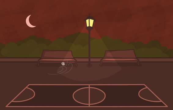 Atmospheric fecher &ndash; a dark street, a lantern, a bench, a sheet of paper