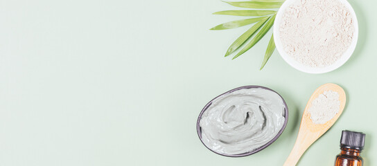 Set of organic cosmetics for skin with cosmetic clay and essential oil