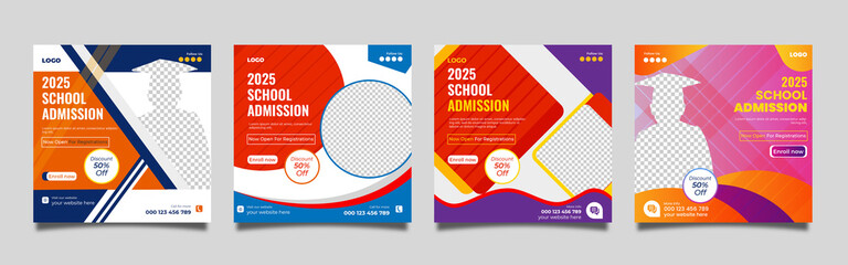 School Admission Social Media Post Design | Back To School With Discount Offer Social Media Post Template 
