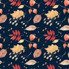  Waterverfpatroon met herfstbladeren geïsoleerd op gekleurde achtergrond © Darya