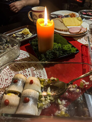 herring rolls on the table at the end of the dinner