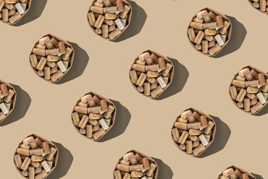 Wine corks seamless repeating pattern. The names of wine-growing countries are written on some corks. (כשר לפסח translated from Hebrew means Kosher for Passover)