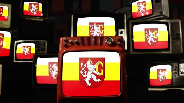Flag of Hradec Kr&aacute;lov&eacute;, city of the Czech Republic, and Vintage Televisions.