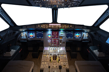 inside a big jet flying plane cockpit,white space outside