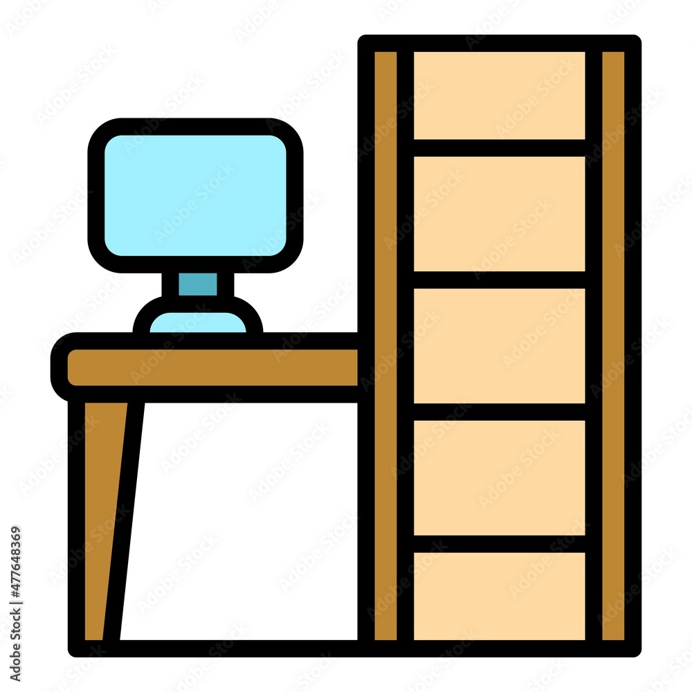 Poster computer home table icon. outline computer home table vector icon color flat isolated
