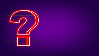 Neon glowing question mark. Quiz neon banner. Vector stock illustration.