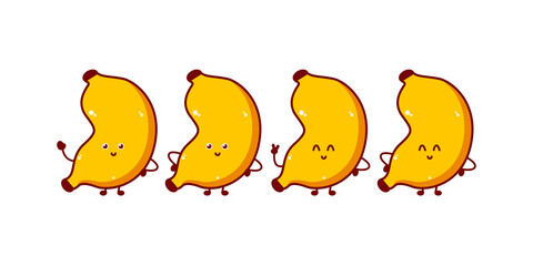 Cute funny banana character. Vector hand drawn cartoon mascot character illustration icon. Isolated on white background