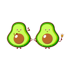Cute funny avocado character. Vector hand drawn cartoon mascot character illustration icon. Isolated on white background