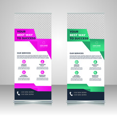 roll up and pop up banner design template vector