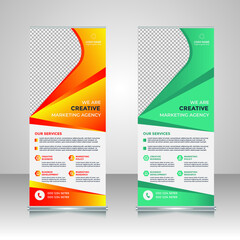 roll up and pop up banner design template vector