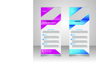 roll up and pop up banner design template vector