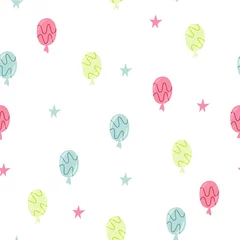 Fototapete Heißluftballon Helles nahtloses Muster mit Ballons und Sternen. Vektor-Illustration.