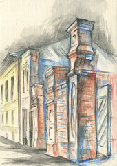 street with old buildings sketch _1