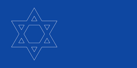 A large white outline star of David symbol on the left. Designed as thin white lines. Vector illustration on blue background