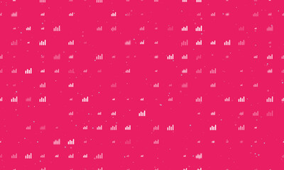 Seamless background pattern of evenly spaced white chart line symbols of different sizes and opacity. Vector illustration on pink background with stars
