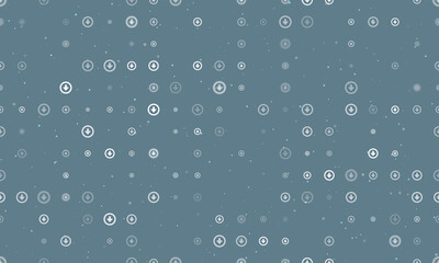 Seamless background pattern of evenly spaced white download symbols of different sizes and opacity. Vector illustration on blue gray background with stars