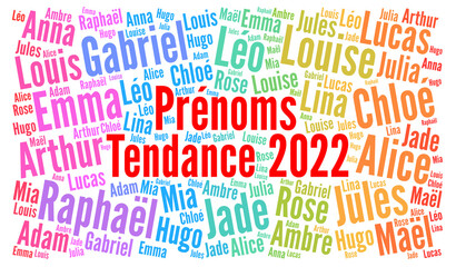 Prénoms tendance en 2022 en France - obrazy, fototapety, plakaty