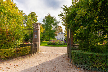 The entrance of a public museum in autumn, near Paris, France