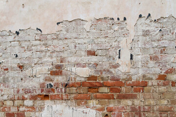 Old Vintage Red Brick Wall With Sprinkled White Plaster