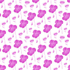 Valentine's Day vector pattern with flowers in pink color on white background. Festive, doodle style hand drawn favorite. Designs in wrapping paper, textiles, scrapbook paper,packaging, wallpaper.