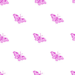 Valentine's Day vector pattern with butterflies in pink color on white backgroud.Festive,love doodle style hand drawn . Designs in wrapping paper, textiles,scrapbook,packaging,wallpaper.