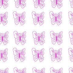 Fototapeta na wymiar Valentine's Day vector pattern with butterflies in pink color on white backgroud.Festive,love doodle style hand drawn . Designs in wrapping paper, textiles,scrapbook,packaging,wallpaper.