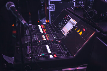 Audio sound DJ mixer control panel remote for music and vocals. Professional mixing equalizer...