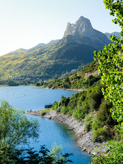 View of the village surrounded by a lake inside the pyrenees
