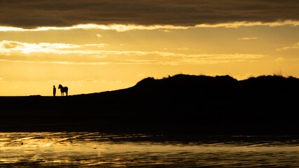 Slow travel Denmark: A rider walking their horse over a sand dune on Rømø island evokes memories...