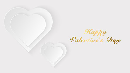 White paper hearts on a light background and gold text. Happy Valentine's day